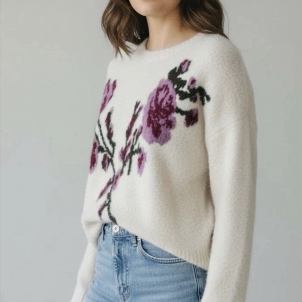 Ted Baker London Wool Alpaca Floral Oversized Knit Sweater sz S